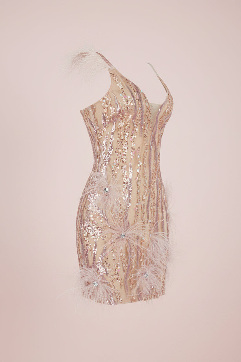 PinkLizzie Embroidered Sequin Strap Mini Dress – pink dresse, fabric close-up