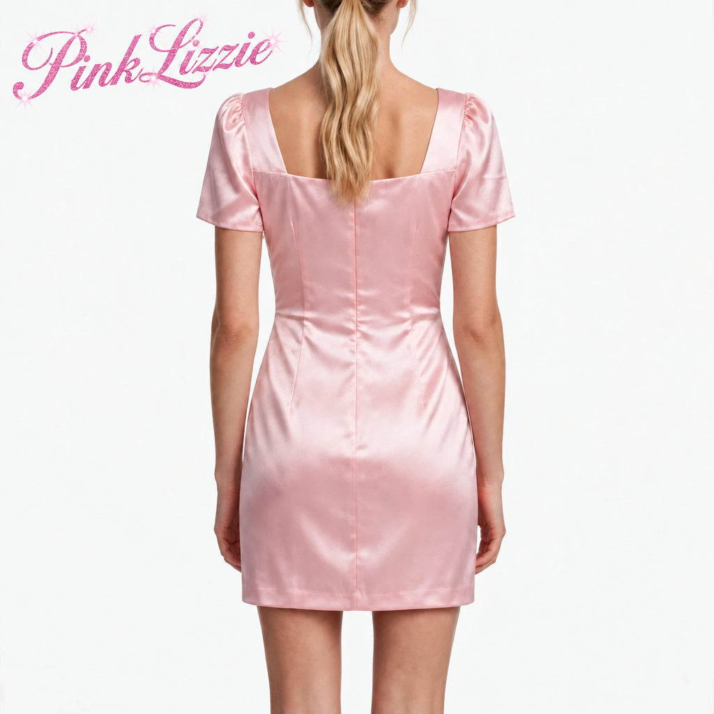 PINKLIZZIE | Satin Square-Neck Wrap Dress