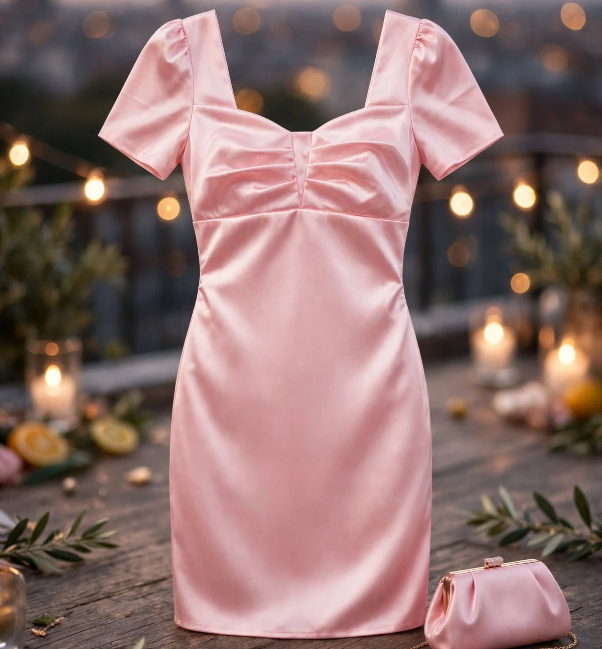 PINKLIZZIE | Satin Square-Neck Wrap Dress