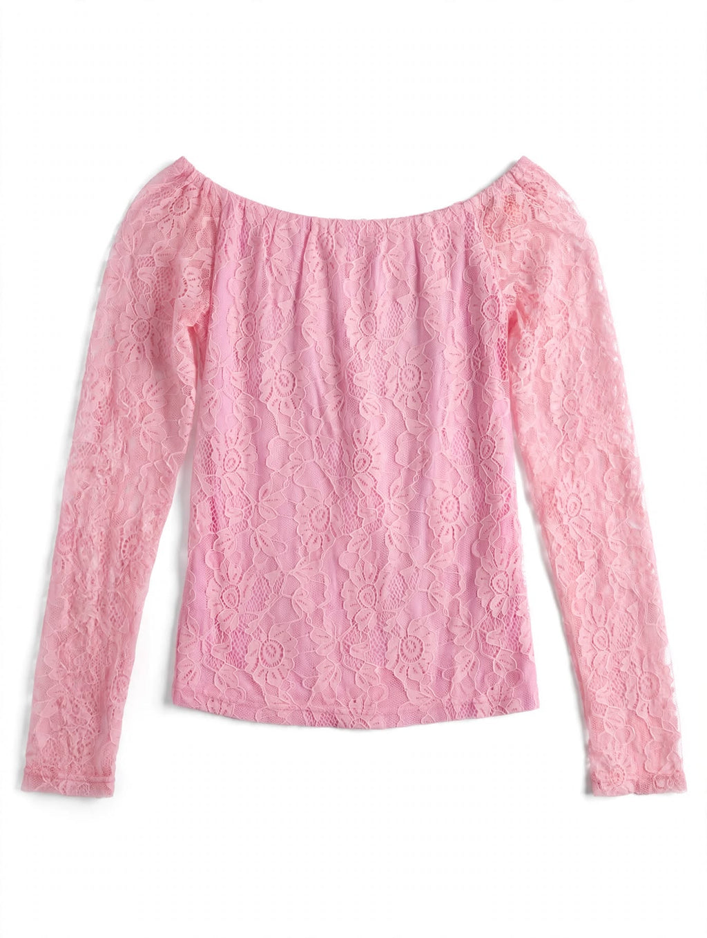 PINKLIZZIE | One-Shoulder Petal Lace Long-Sleeve Top