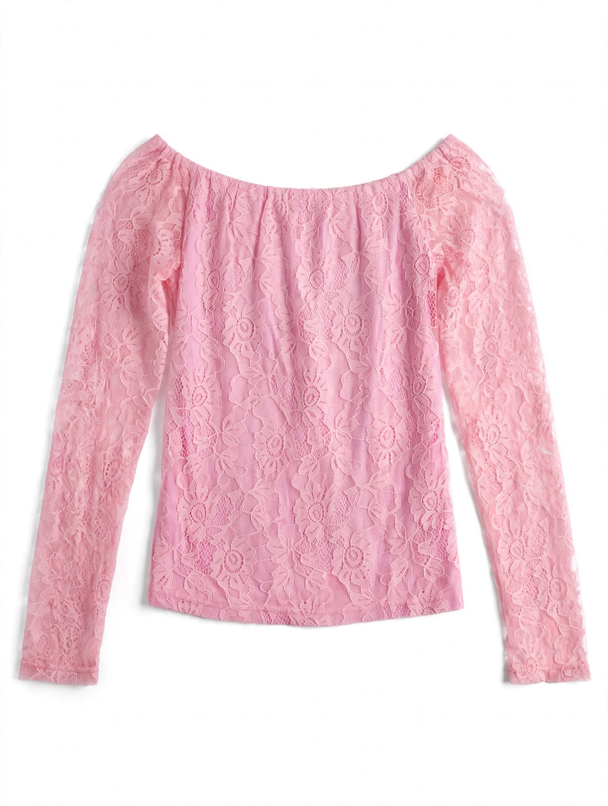 PINKLIZZIE | One-Shoulder Petal Lace Long-Sleeve Top