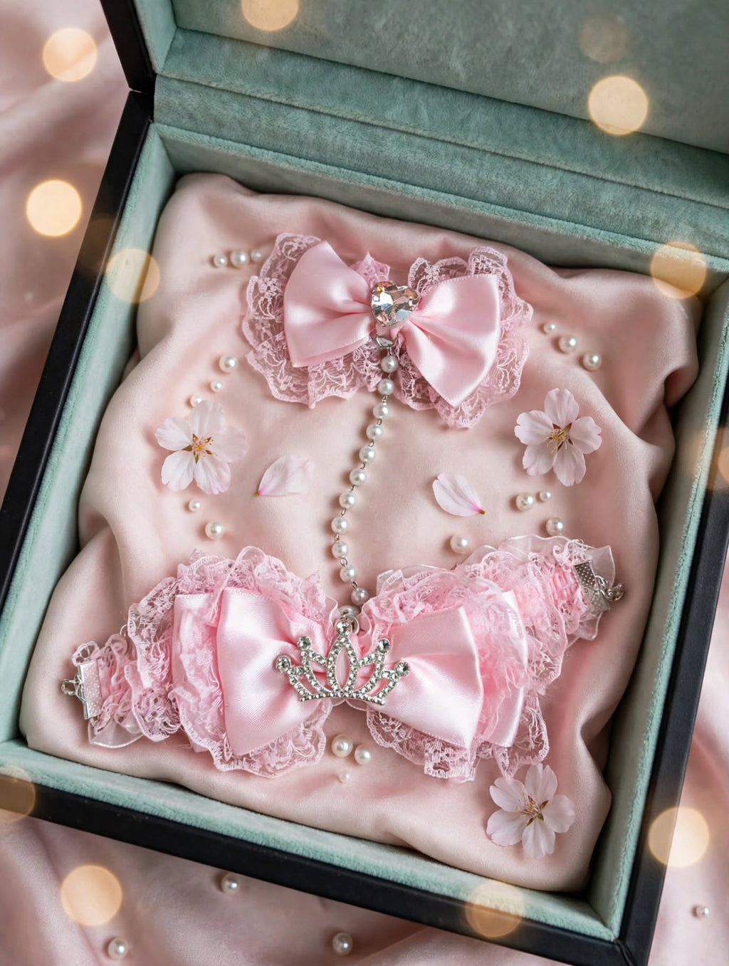 PINKLIZZIE | Pink Heart Bow Pearl Bracelet