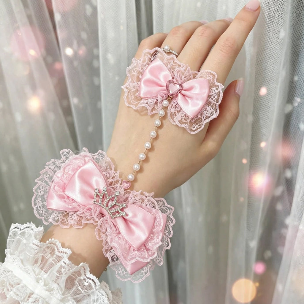 PINKLIZZIE | Pink Heart Bow Pearl Bracelet