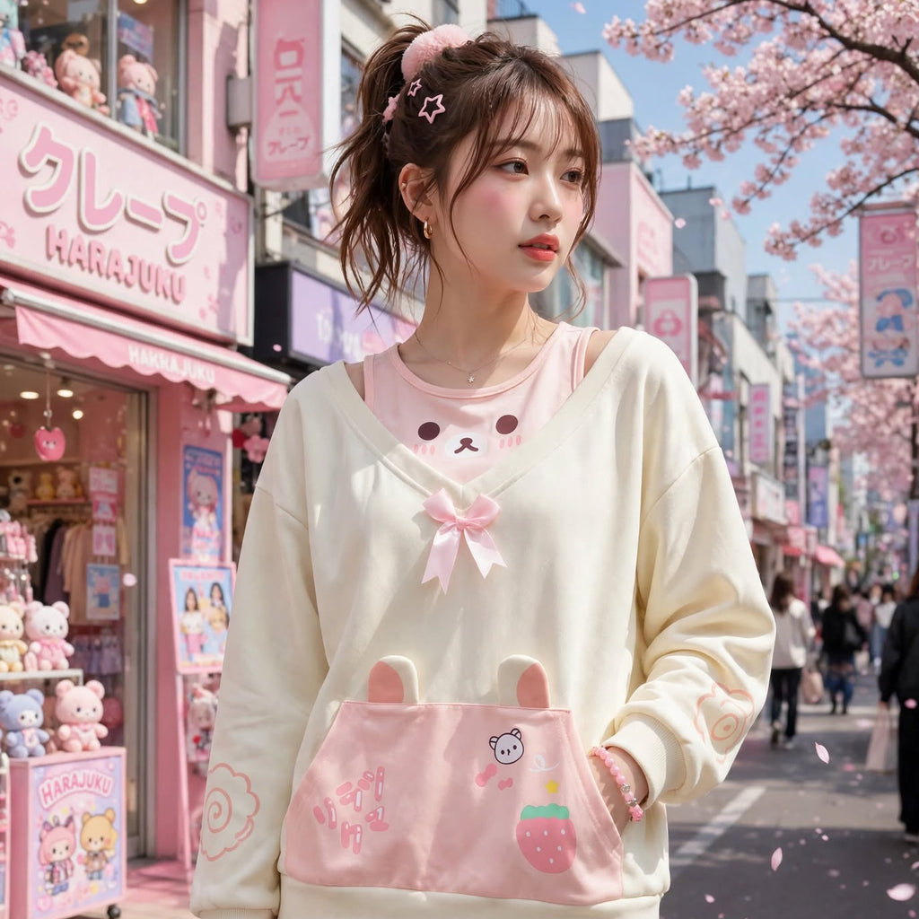 PINKLIZZIE | Off-Shoulder Bow Sweatshirt Top