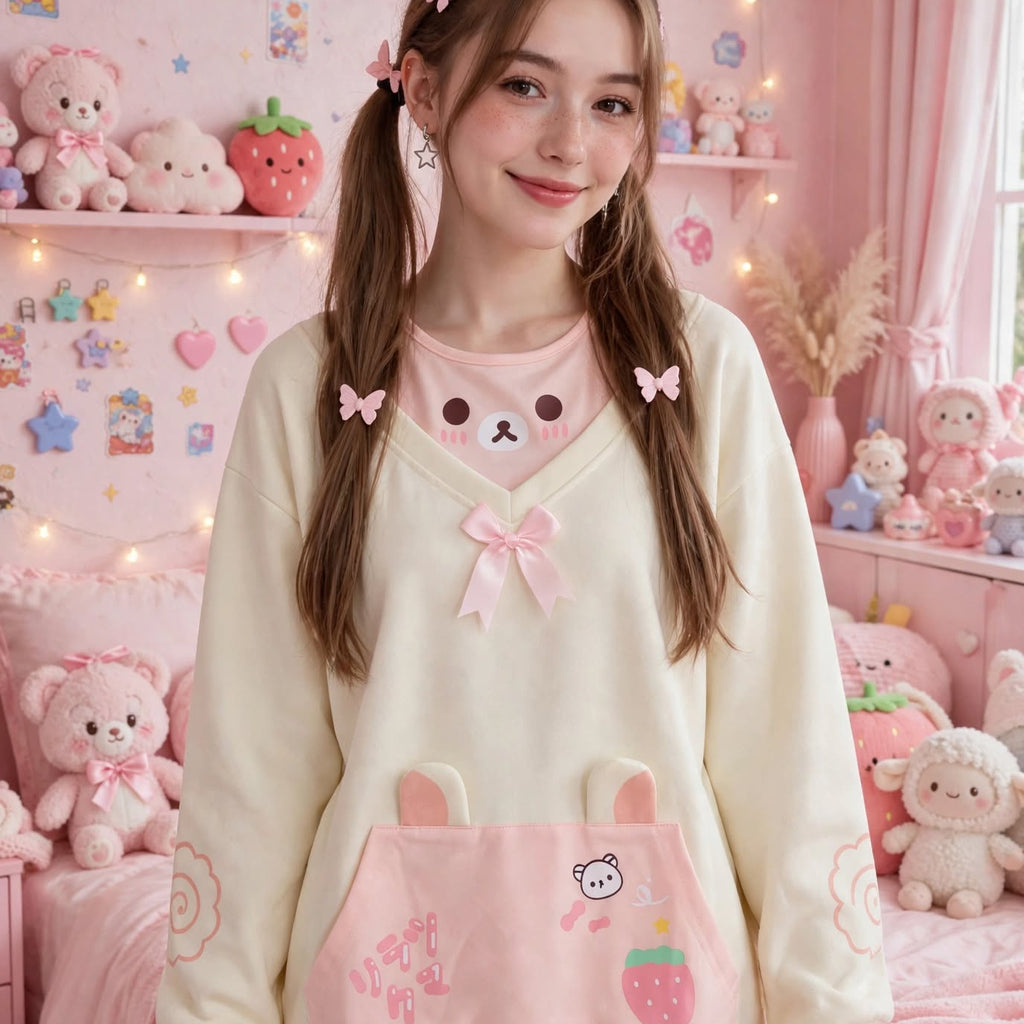 PINKLIZZIE | Off-Shoulder Bow Sweatshirt Top