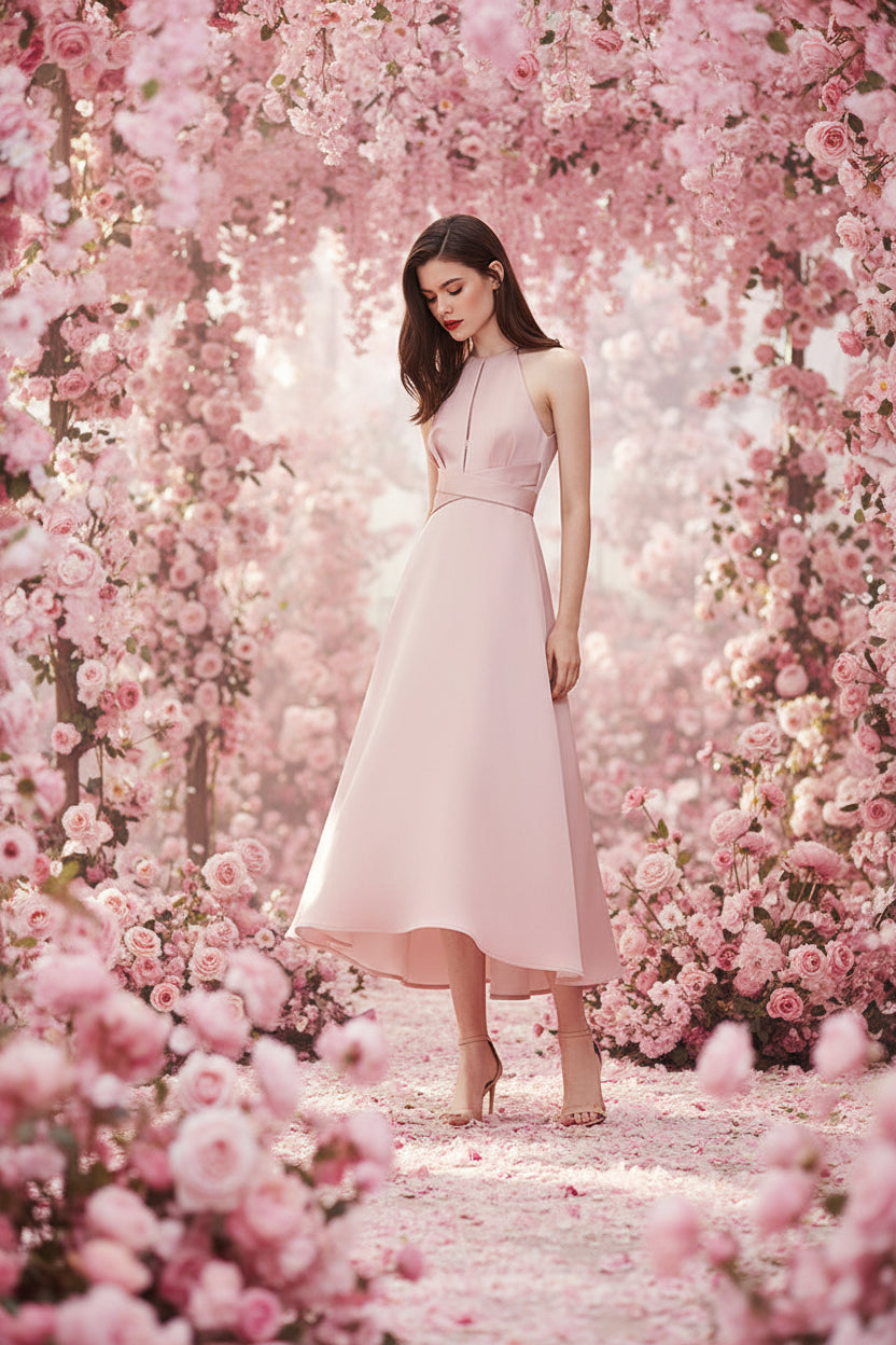 Pink Halter Cut-Out Maxi Dress