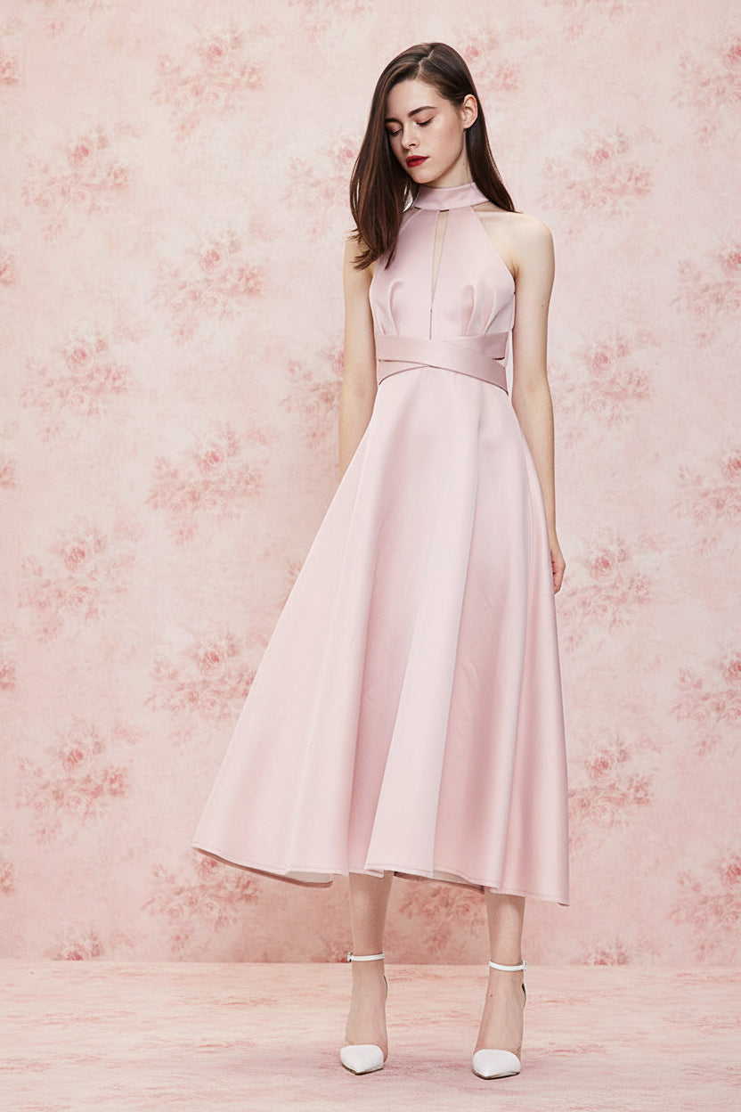 Pink Halter Cut-Out Maxi Dress