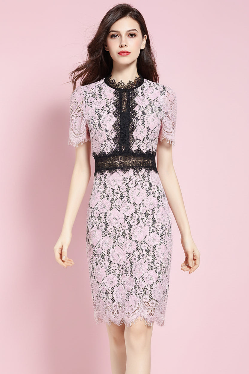 Rose Lace Colour-Block Midi Dress
