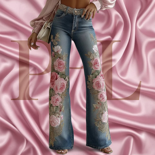 Elegant Rose Print Trousers