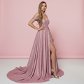 Sequin Strapless Side-Slit Maxi Dress