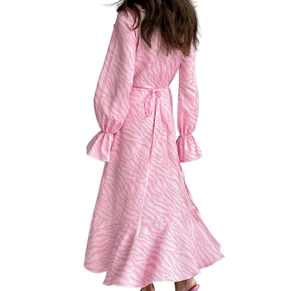 Enyami Pink Leopard Fishtail Midi Dress