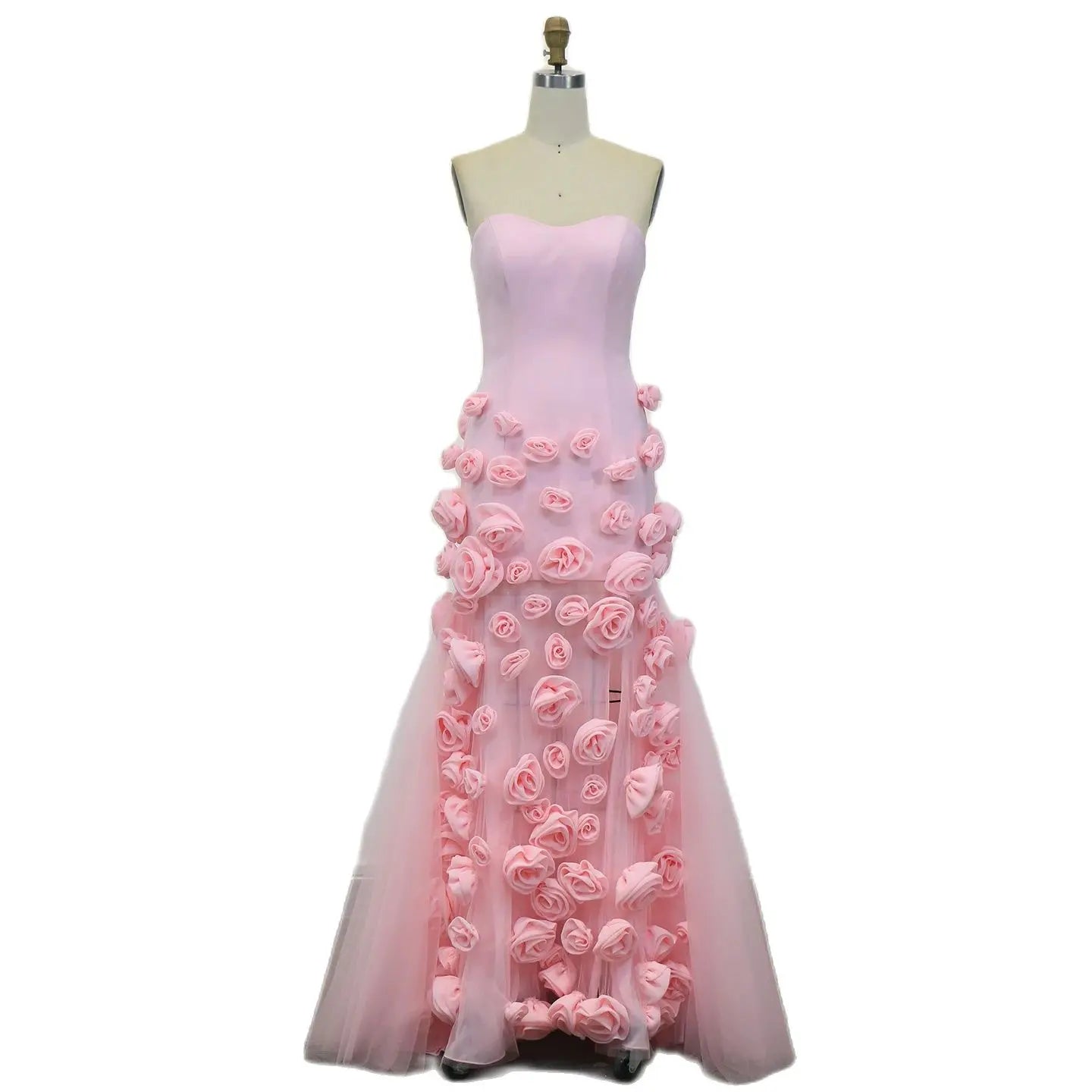 Baby Pink 3D Floral Mermaid Gown