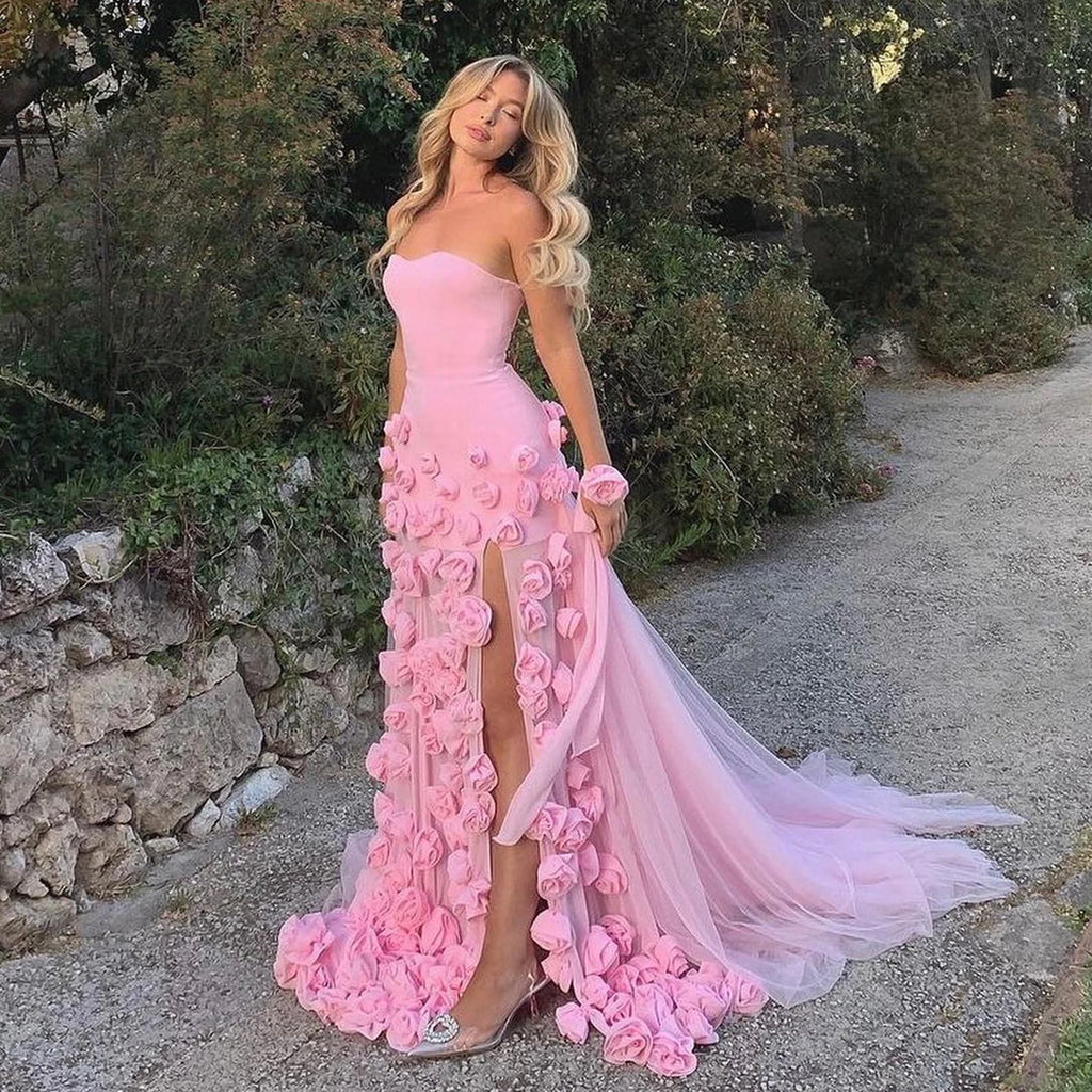 Baby Pink 3D Floral Mermaid Gown