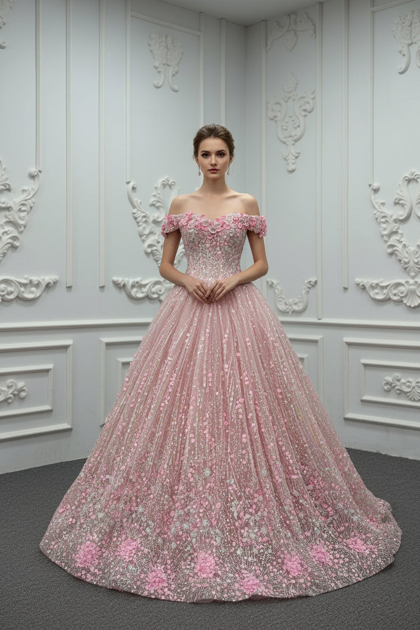Pink Satin Evening Gown