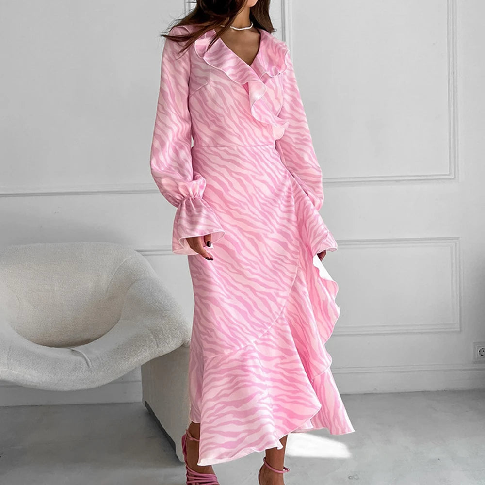 Enyami Pink Leopard Fishtail Midi Dress