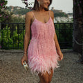 Sequin & Feather Halter Mini Dress