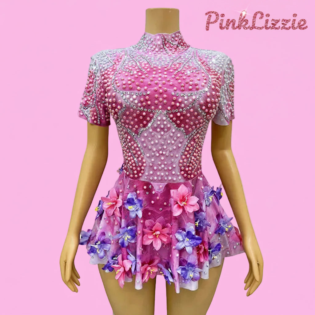 3D Floral Rhinestone Evening Dress