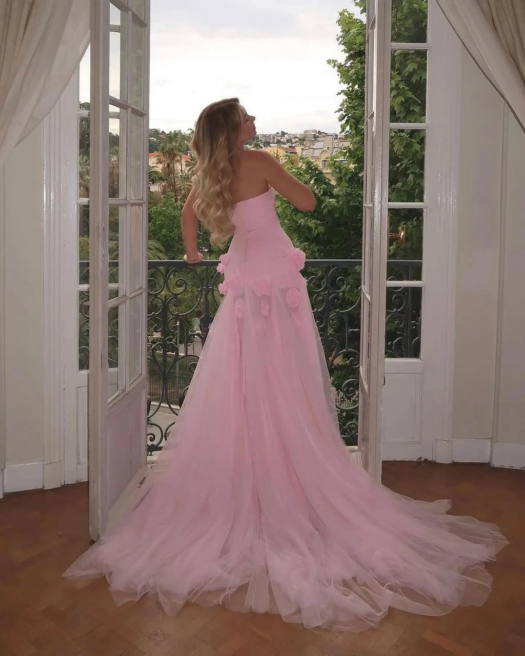 Baby Pink 3D Floral Mermaid Gown