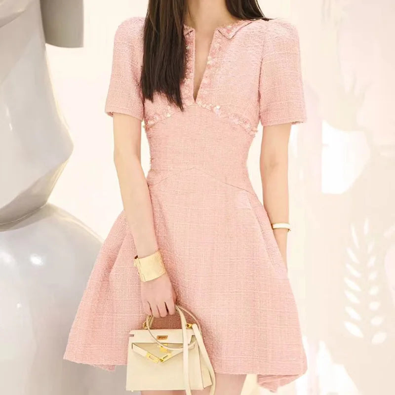 Pink Tweed Sequin A-Line Mini Dress