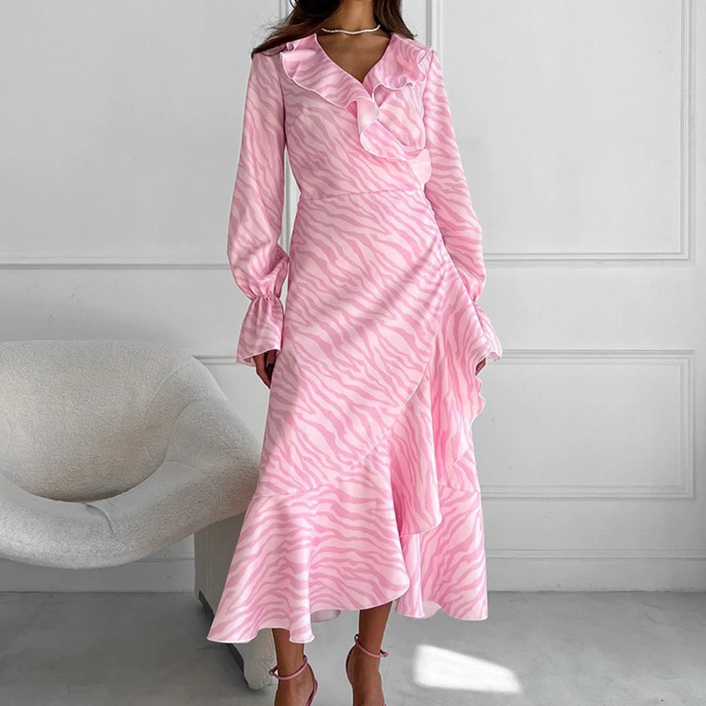 Enyami Pink Leopard Fishtail Midi Dress