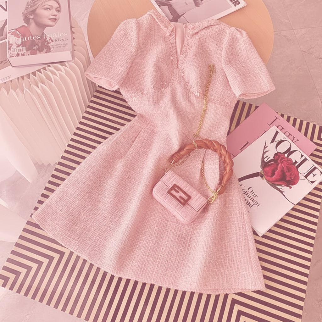 Pink Tweed Sequin A-Line Mini Dress
