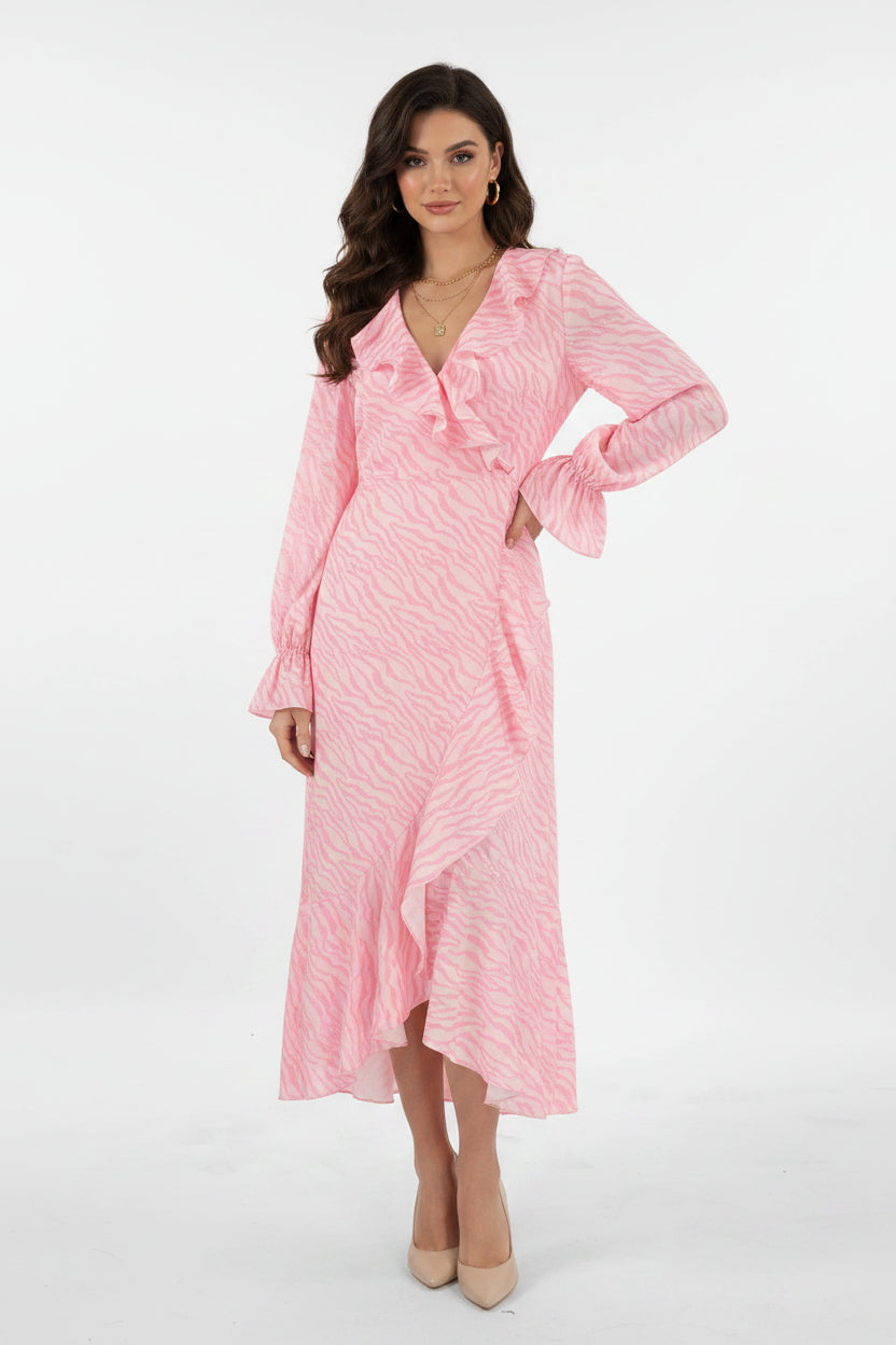 Enyami Pink Leopard Fishtail Midi Dress