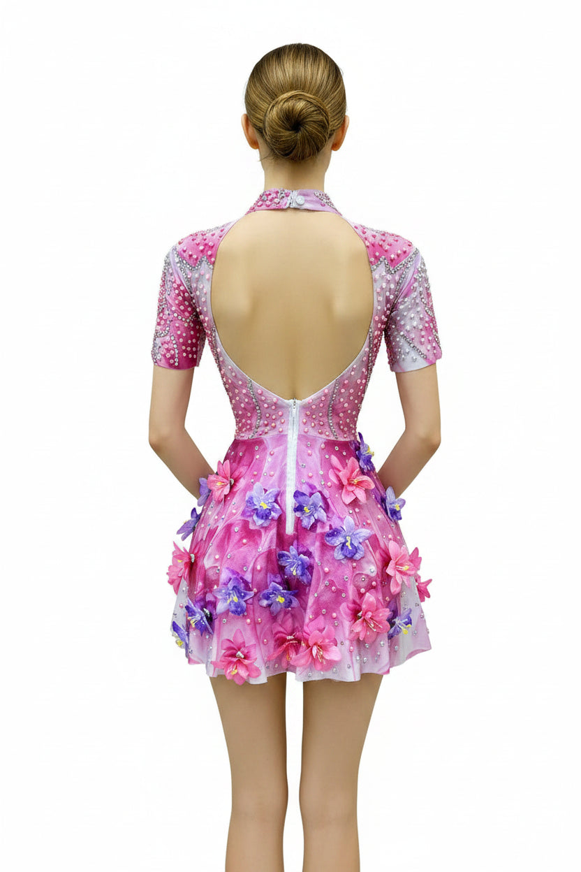 3D Floral Rhinestone Evening Dress