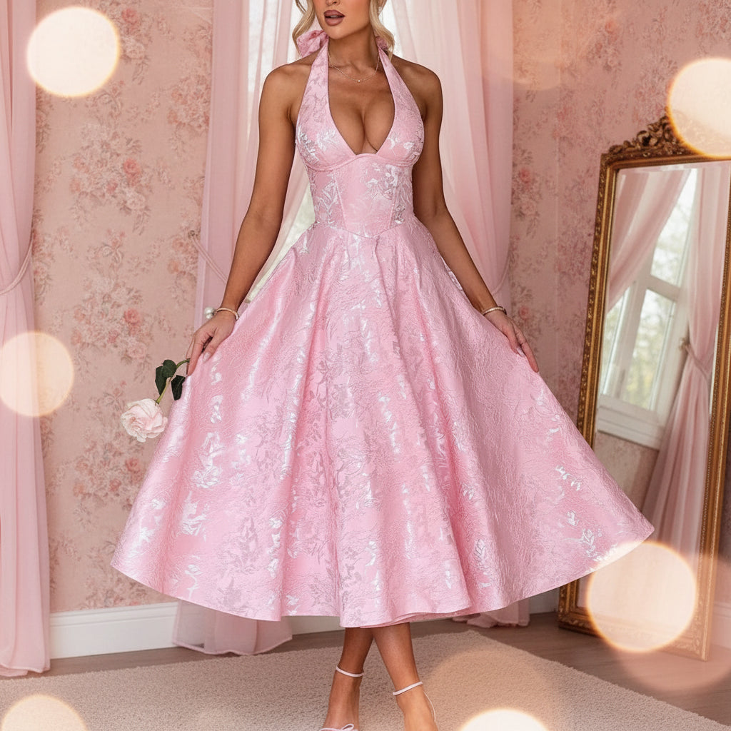 Halter V-Neck Backless Maxi Dress