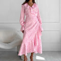 Enyami Pink Leopard Fishtail Midi Dress