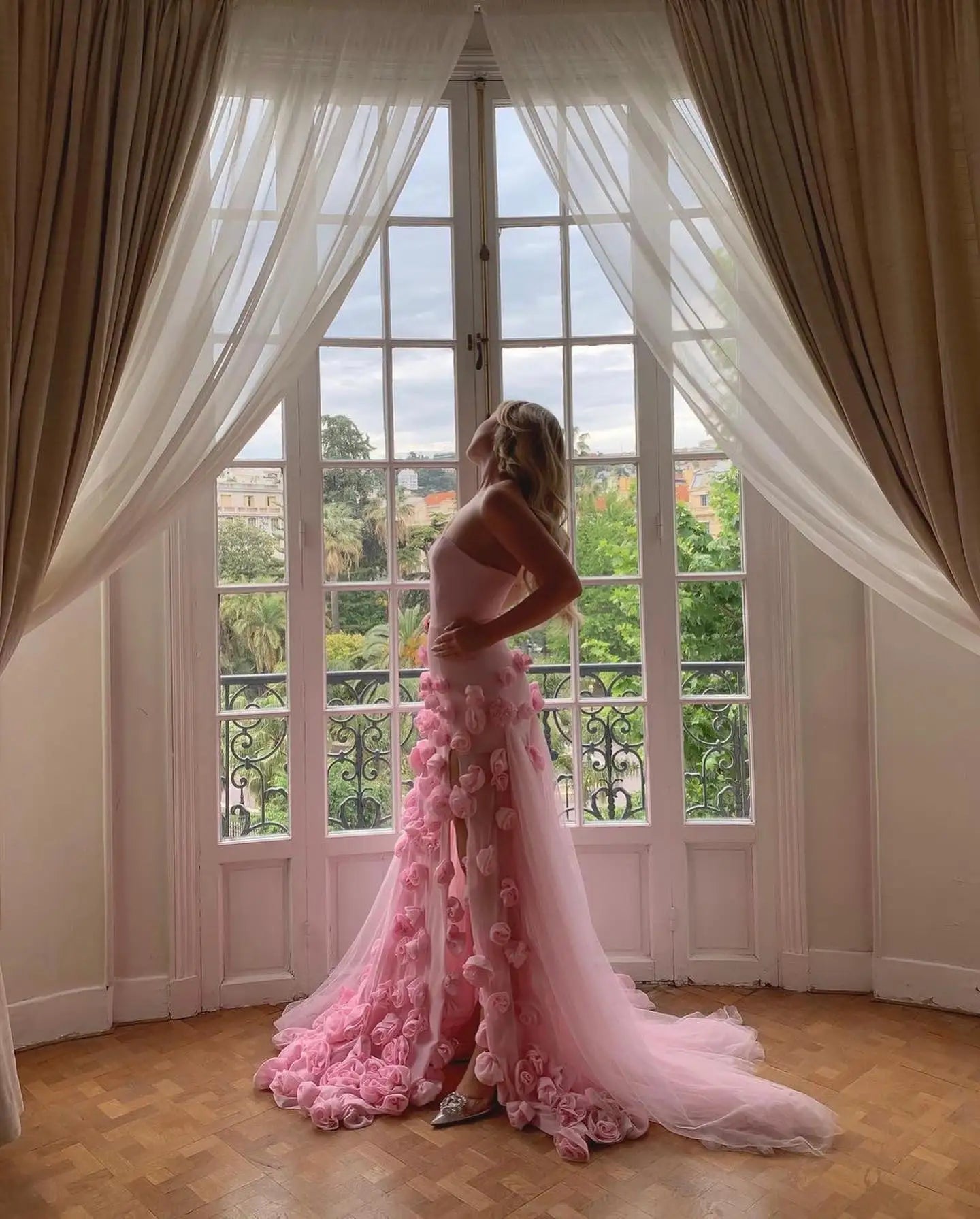 Baby Pink 3D Floral Mermaid Gown