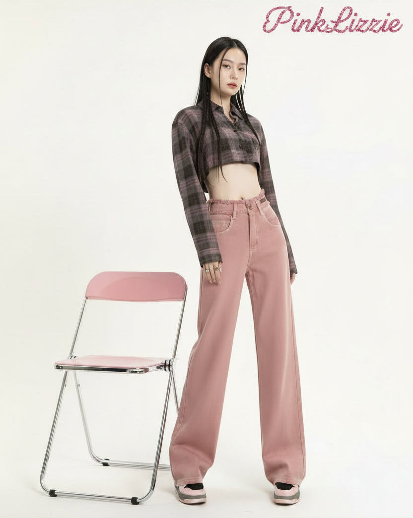 Dusty Pink High-Waist Wide-Leg Jean