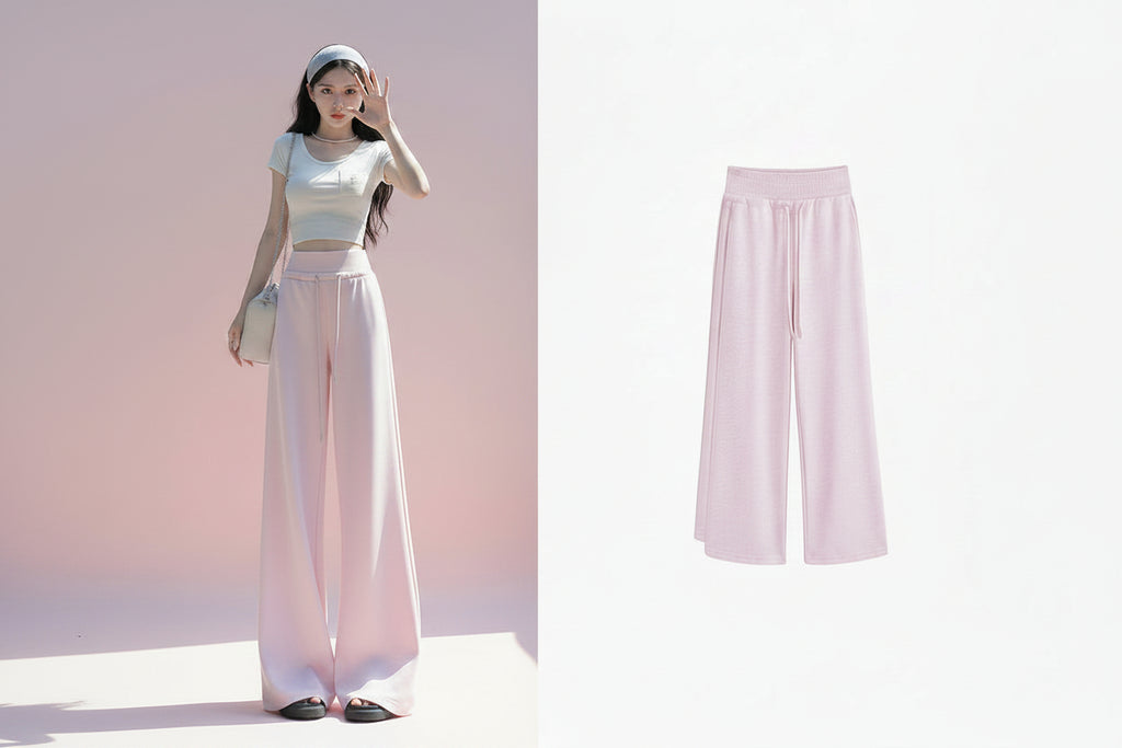High-Waist Pink Wide-Leg Sweatpant