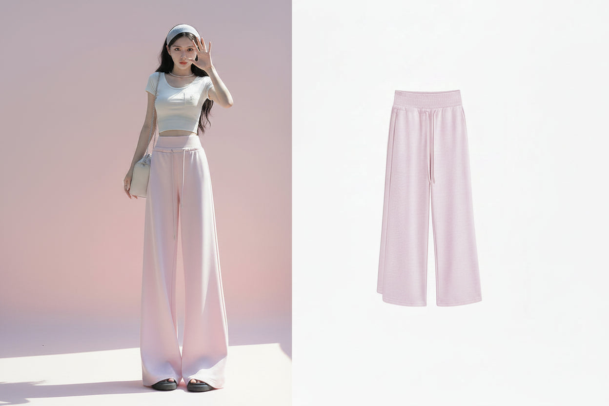 High-Waist Pink Wide-Leg Sweatpant