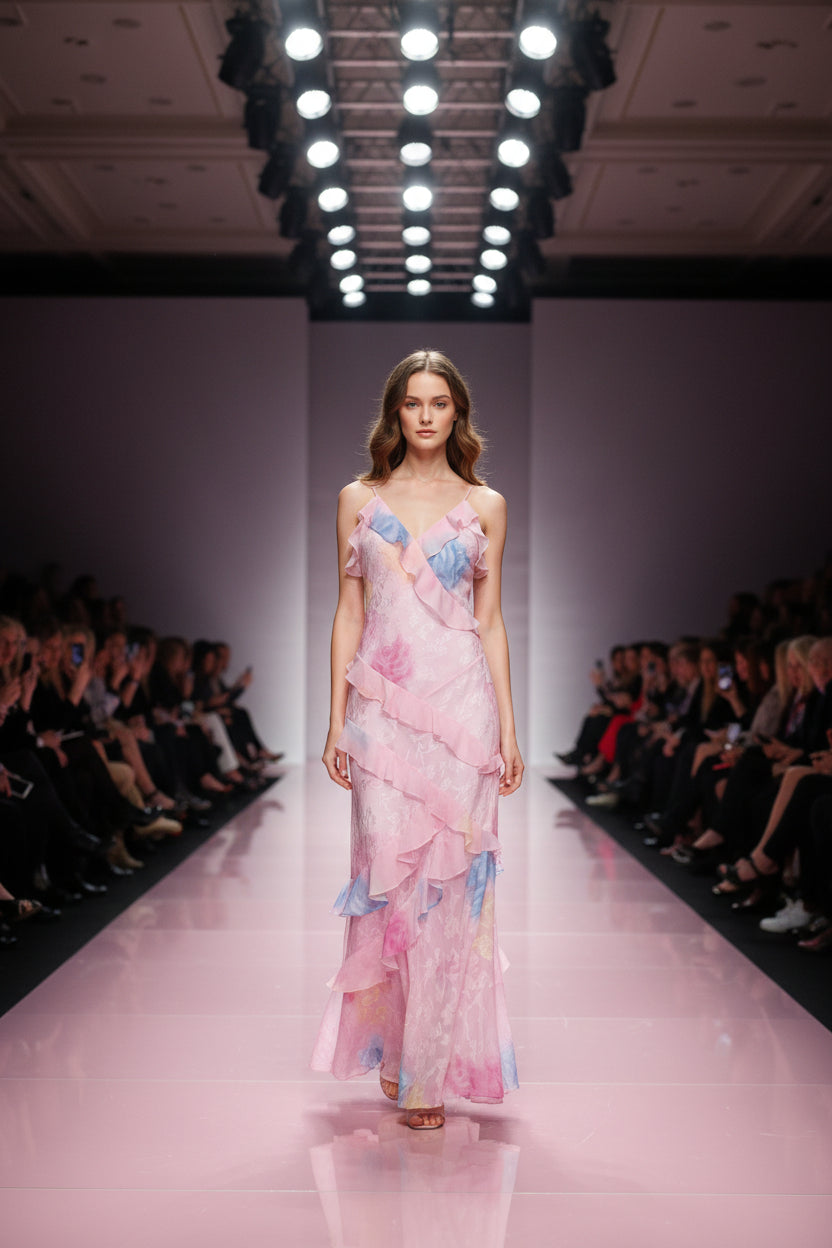 Pink Ruffled Cami Maxi Dress