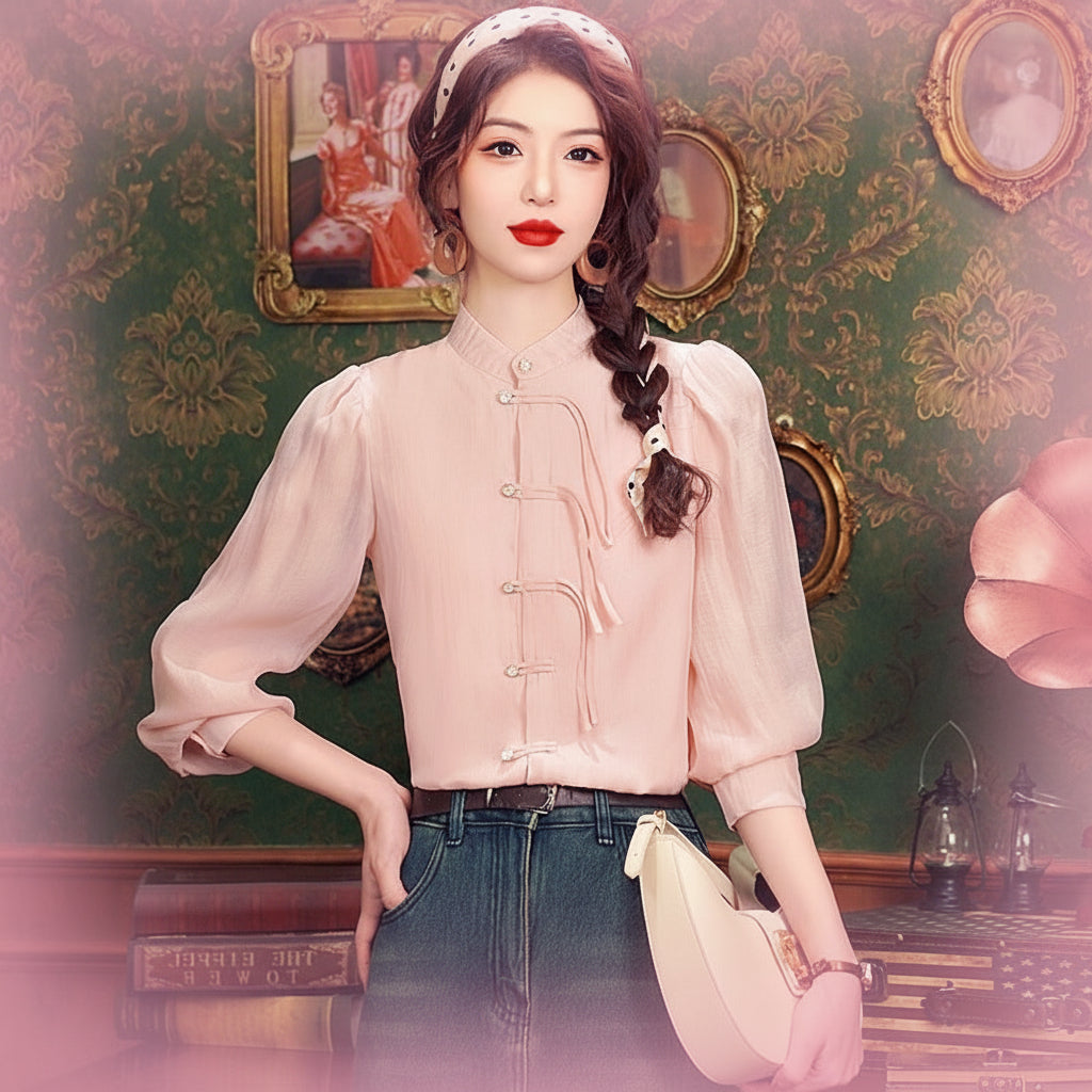 Puff-Sleeve Chiffon Blouse