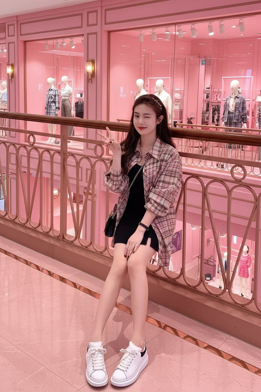 Pink Plaid Oversized Shirt Jacket