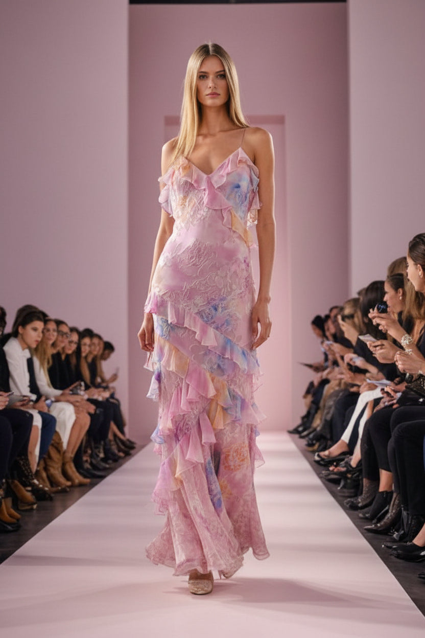 Pink Ruffled Cami Maxi Dress