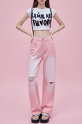Ripped Ombré Pink High-Waist Jean