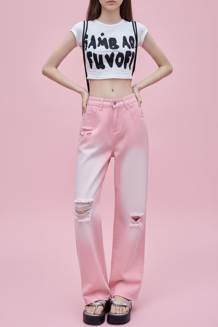 Ripped Ombré Pink High-Waist Jean