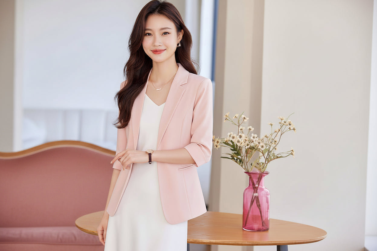 Pink Three-Quarter Sleeve Blazer