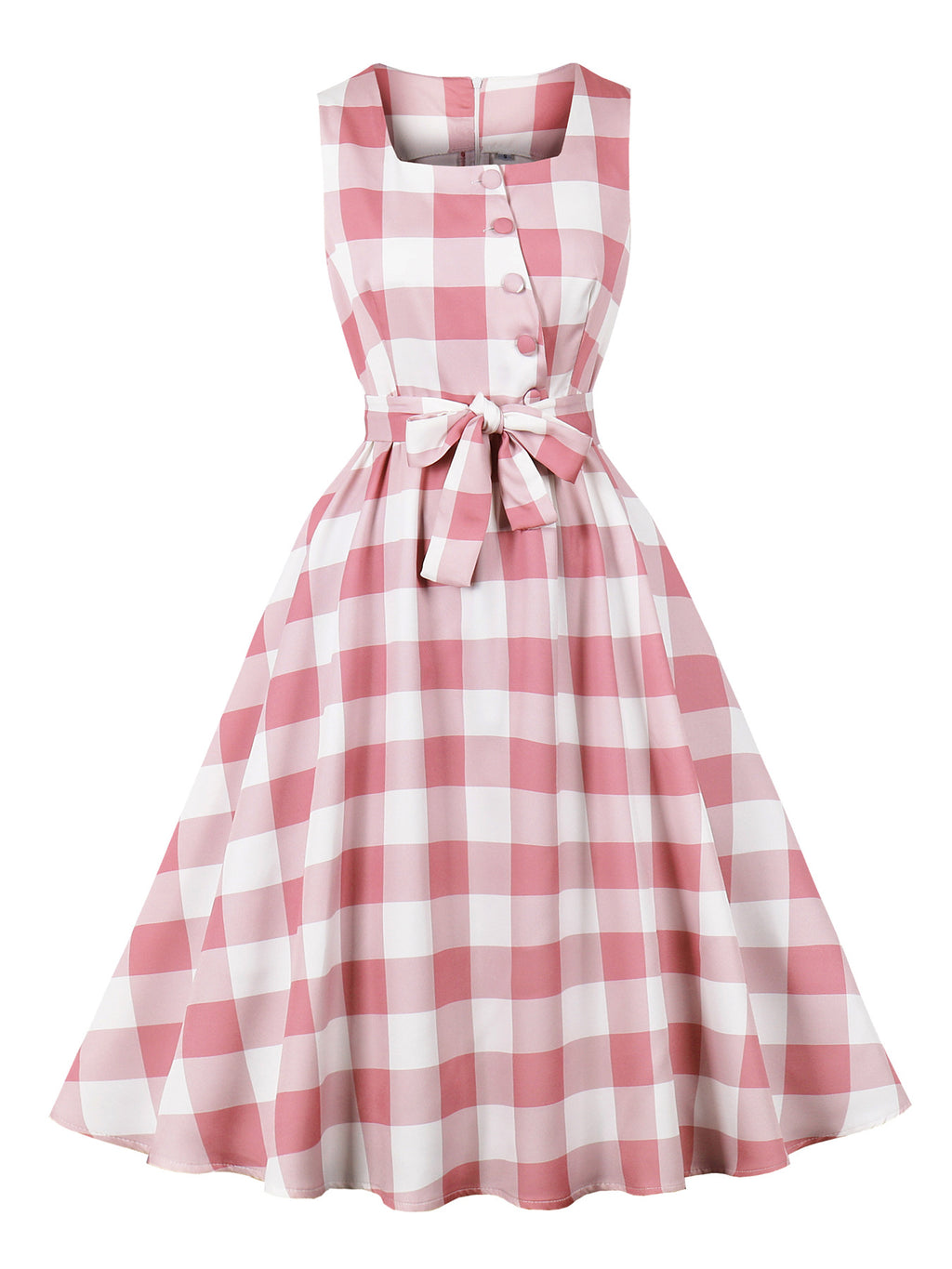 Pink Plaid Strap Midi Dress