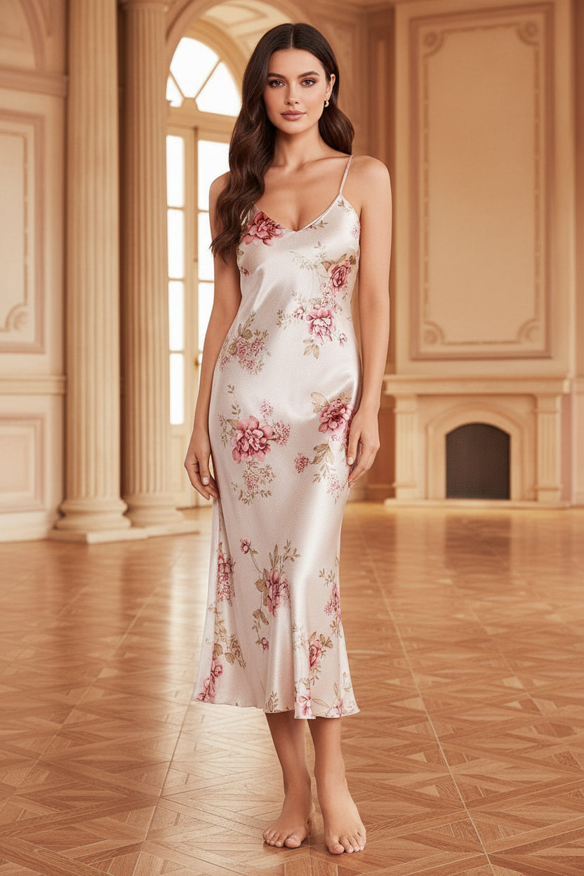 Pink Bloom Satin Slip Nightdress