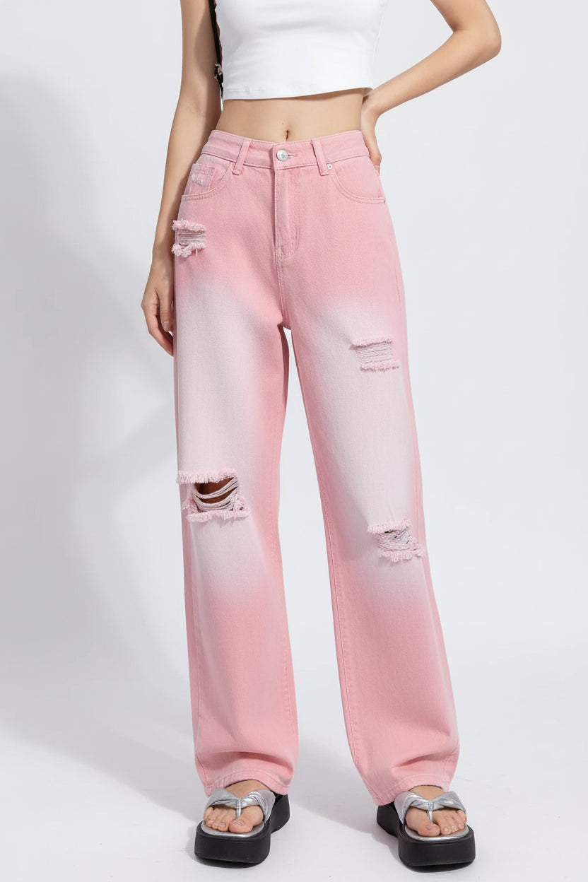 Ripped Ombré Pink High-Waist Jean