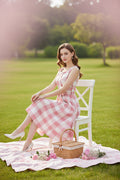 Pink Plaid Strap Midi Dress