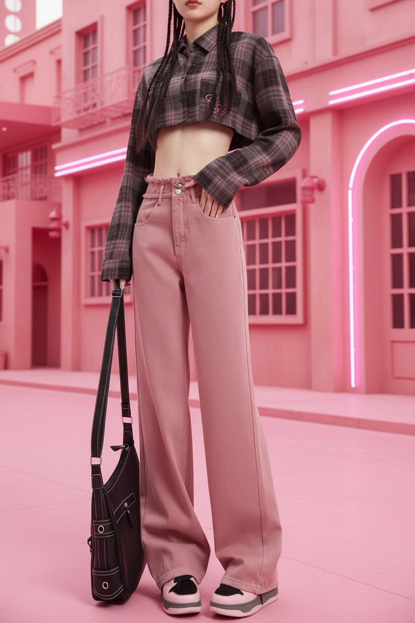 Dusty Pink High-Waist Wide-Leg Jean