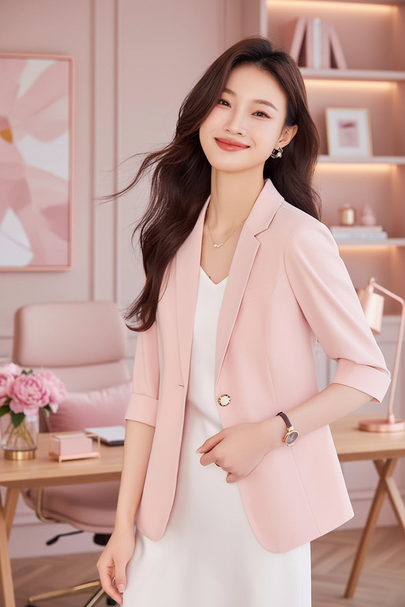 Pink Three-Quarter Sleeve Blazer