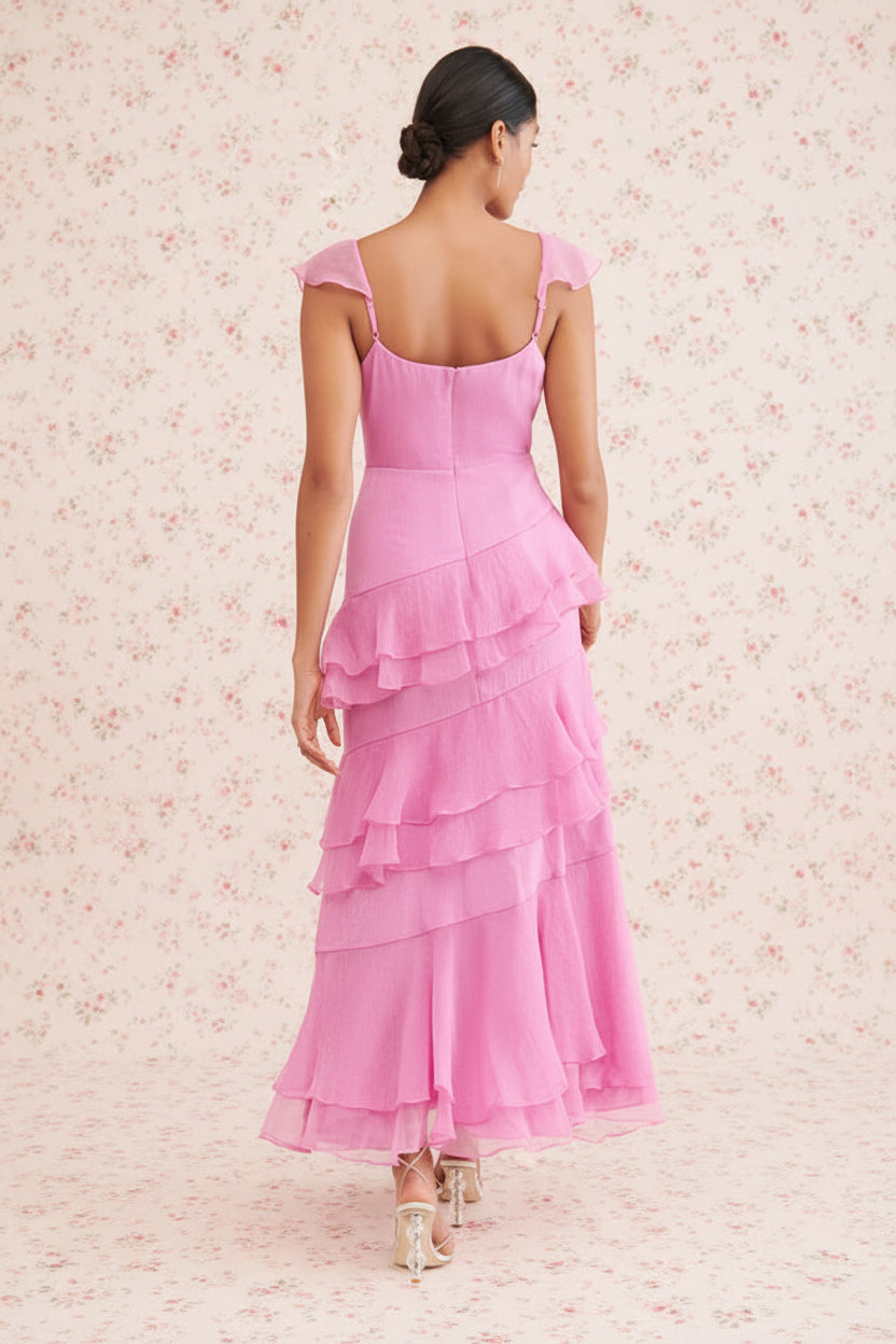 Pink Backless Tiered Cami Dress