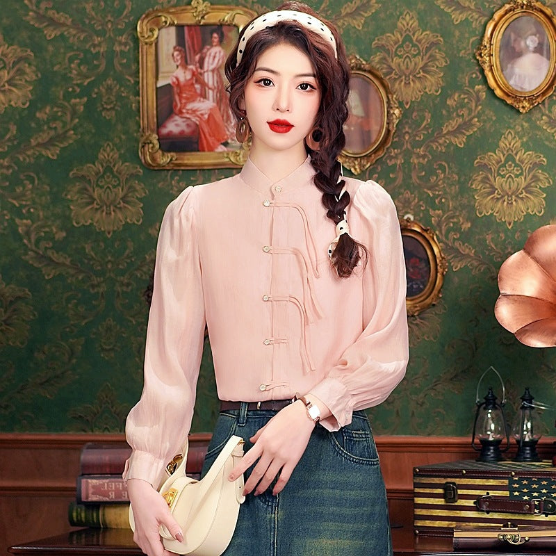 Puff-Sleeve Chiffon Blouse