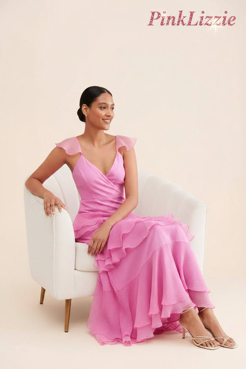Pink Backless Tiered Cami Dress