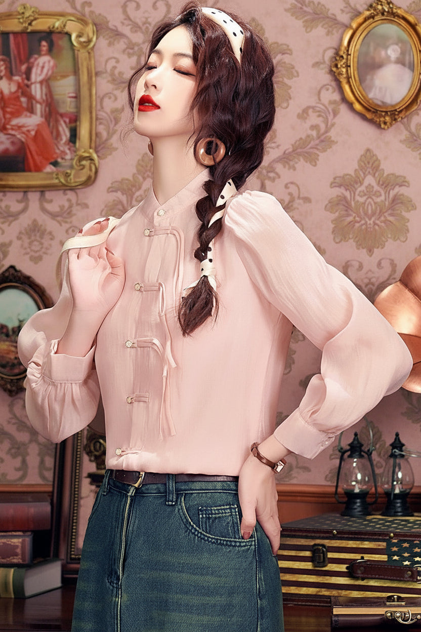Puff-Sleeve Chiffon Blouse
